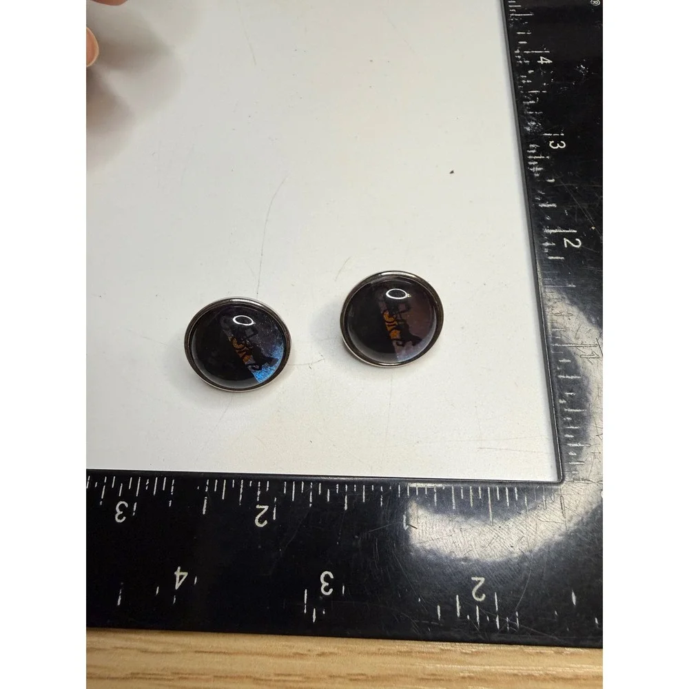 Vintage Morpho Butterfly Wing Horse and Carriage Cufflinks Blue Iridescent Round